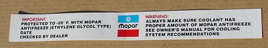 Mopar Antifreeze Decal 1976-81 NEW