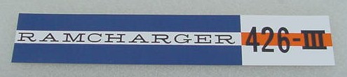 64 Dodge RAMCHARGER 426 III V/C DECAL NEW